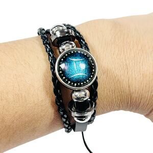 Gemini Zodiac Leather Adjustable Bracelet Unisex Multilayer Horoscope New
